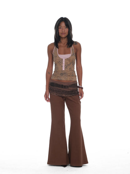 innerflow Vintage Low Rise Waistband Print Micro Flare Women&
