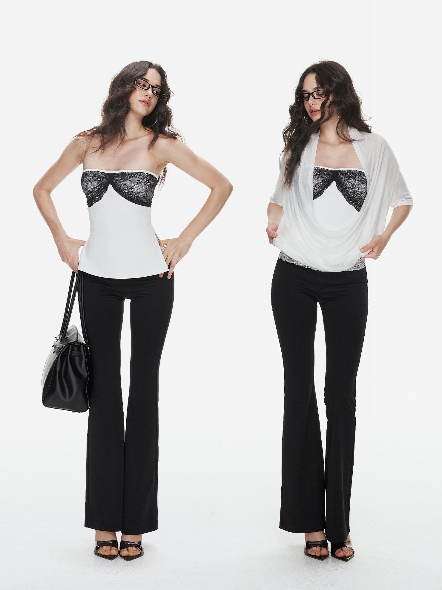 innerflow White One Shoulder Lace Spliced Bandeau Women&