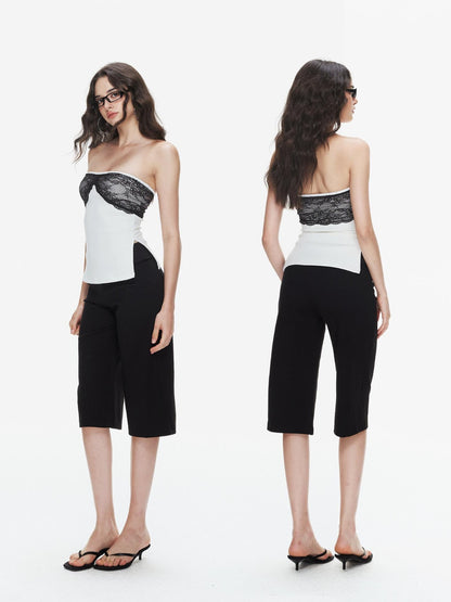 innerflow White One Shoulder Lace Spliced Bandeau Women&