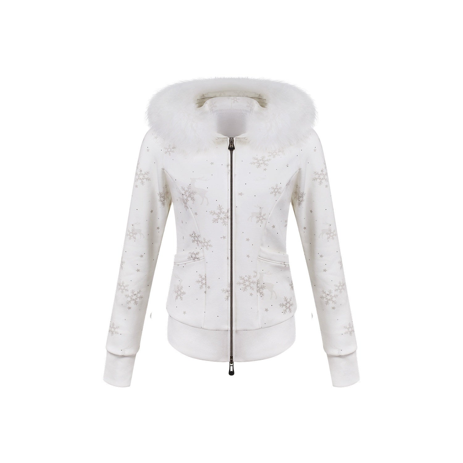 innerflow_White_Rhinestone_Printed_Fuzzy_Hooded_Women&