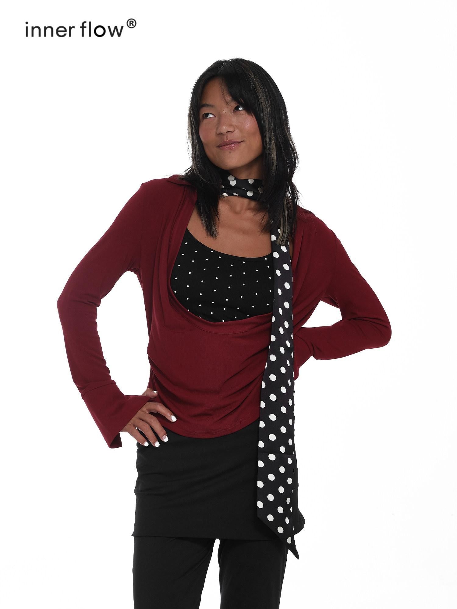 innerflow Wine Red Polka Dot Two Piece Halter Ribbon Women&