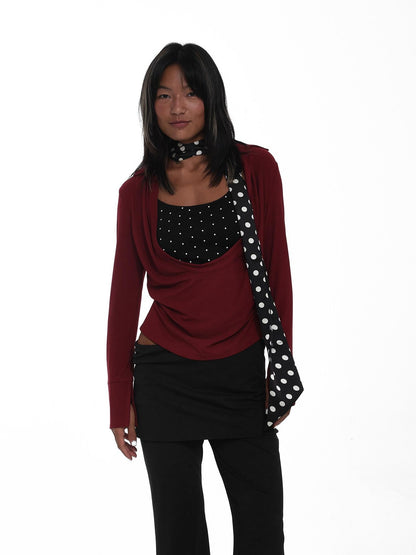 innerflow Wine Red Polka Dot Two Piece Halter Ribbon Women&