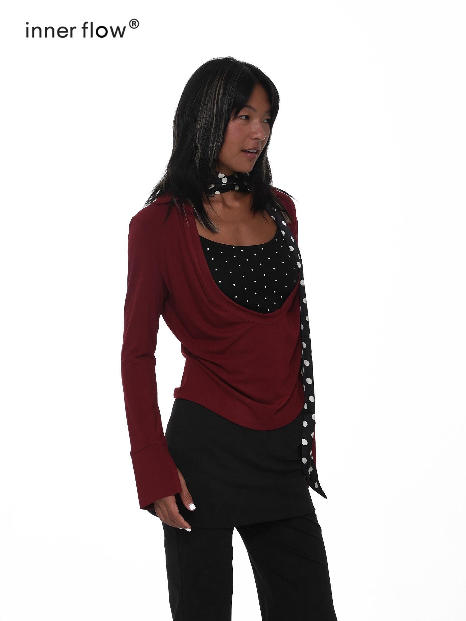 innerflow Wine Red Polka Dot Two Piece Halter Ribbon Women&