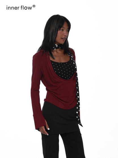 innerflow Wine Red Polka Dot Two Piece Halter Ribbon Women&