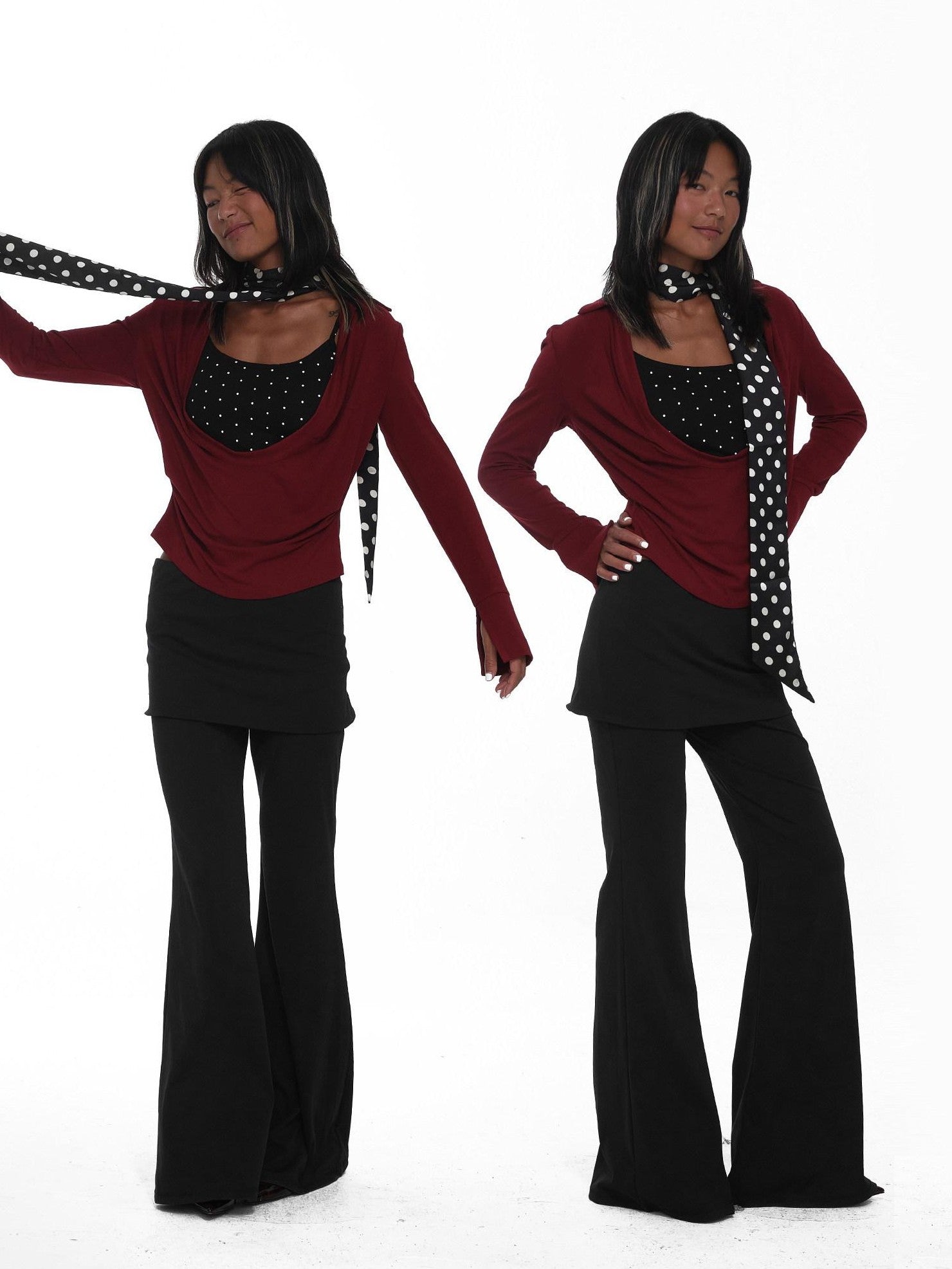 innerflow Wine Red Polka Dot Two Piece Halter Ribbon Women&