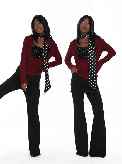 innerflow Wine Red Polka Dot Two Piece Halter Ribbon Women&