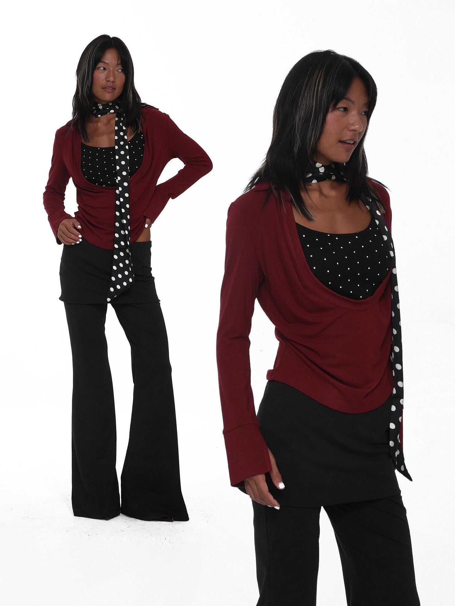 innerflow Wine Red Polka Dot Two Piece Halter Ribbon Women&