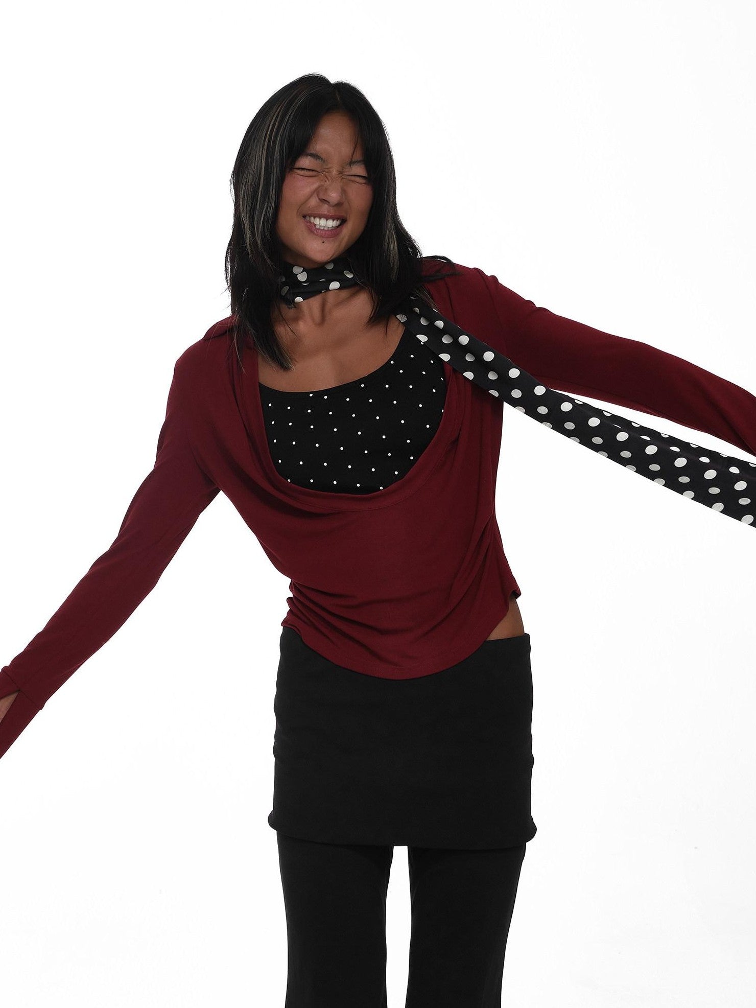 innerflow Wine Red Polka Dot Two Piece Halter Ribbon Women&