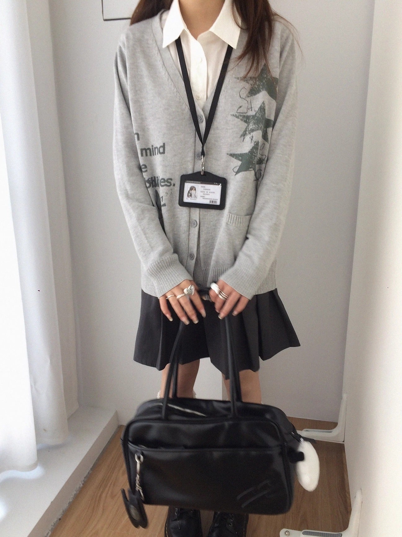 innomoood 100% Cotton Loose Fit Cartoon Print V Neck Workwear Women Casual Cardigans