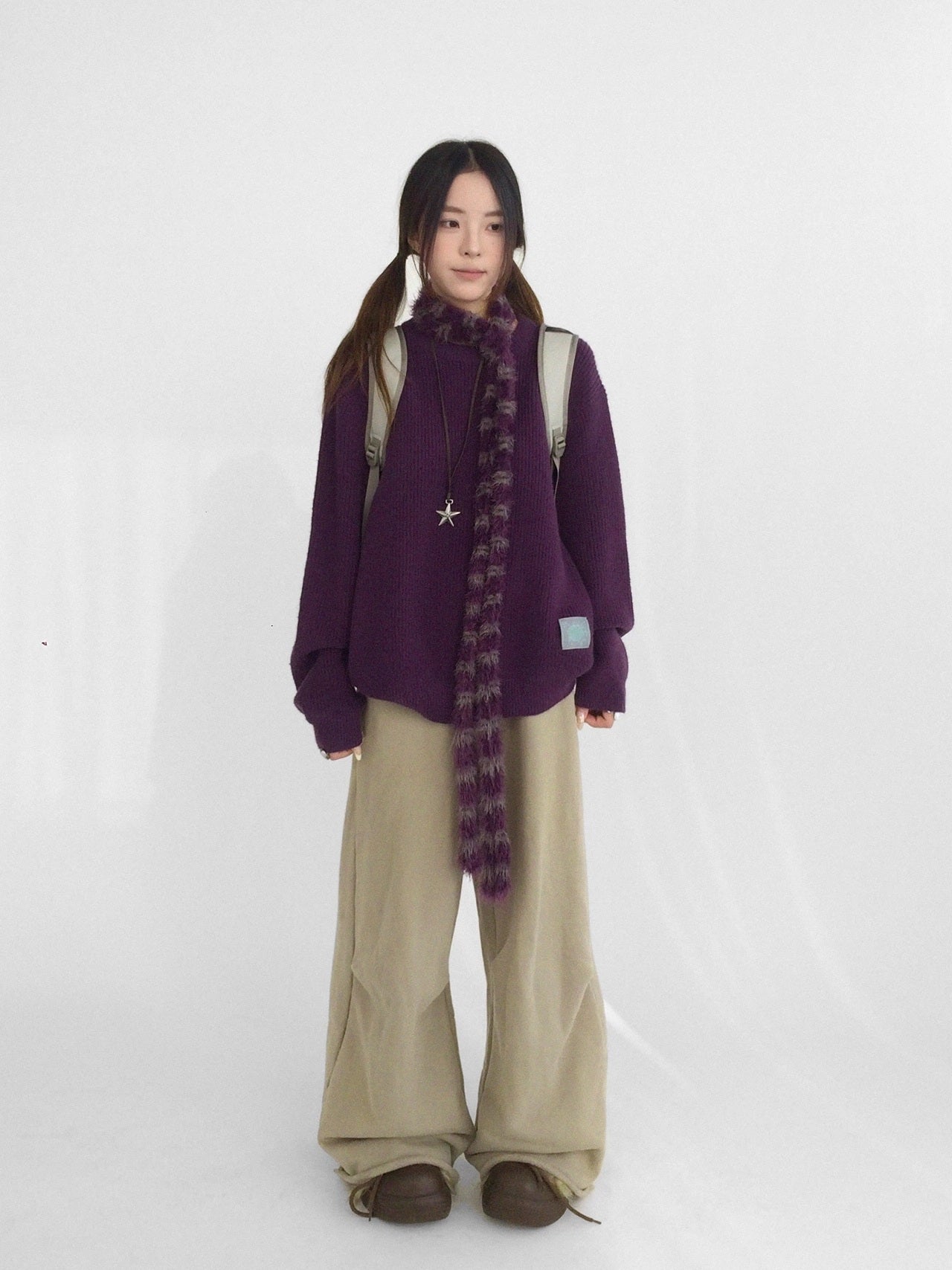 innomoood 100 Percent Cotton Commuter Wide Leg Raw Hem Elastic Waist Women Pants