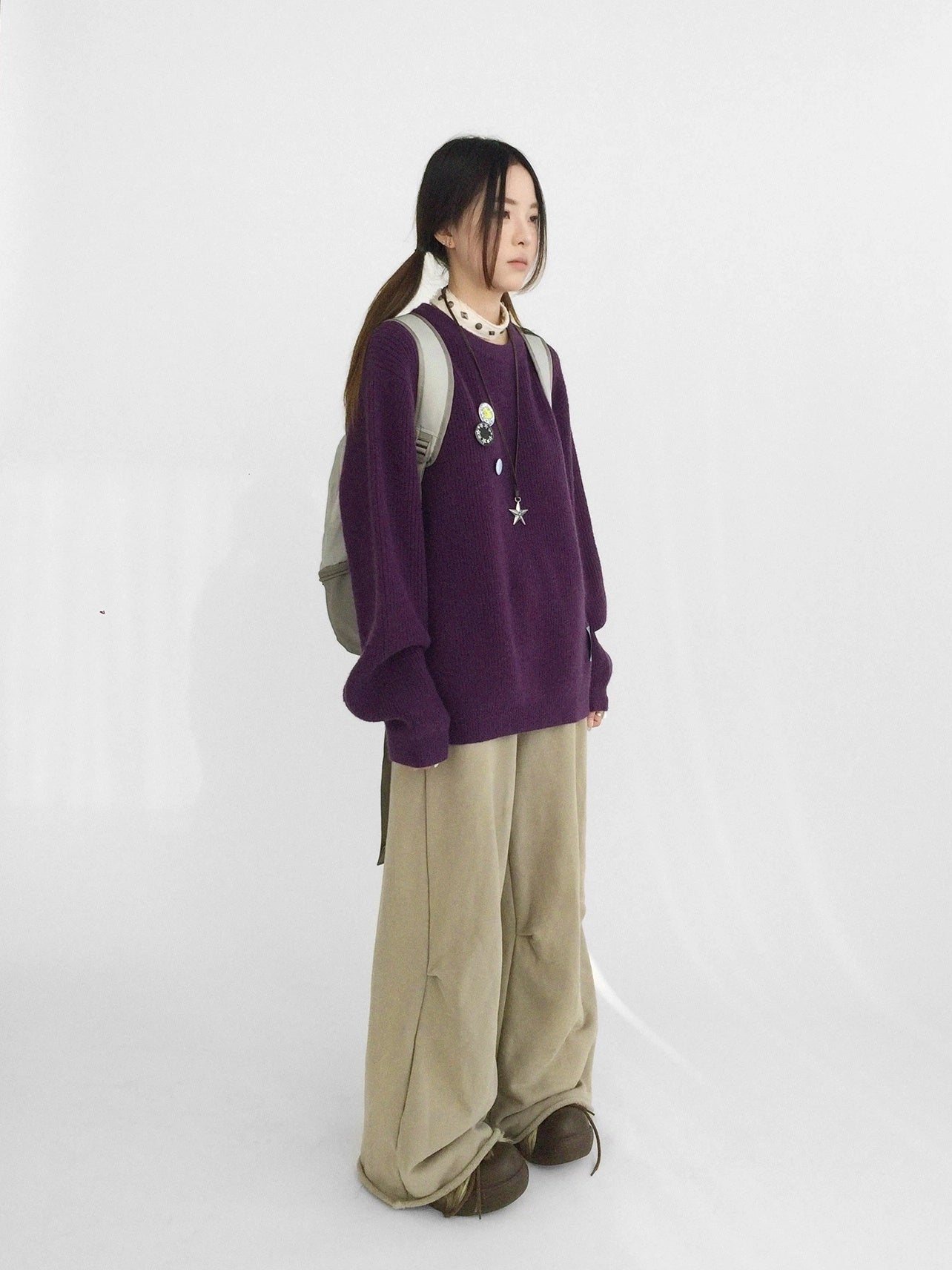 innomoood 100 Percent Cotton Commuter Wide Leg Raw Hem Elastic Waist Women Pants