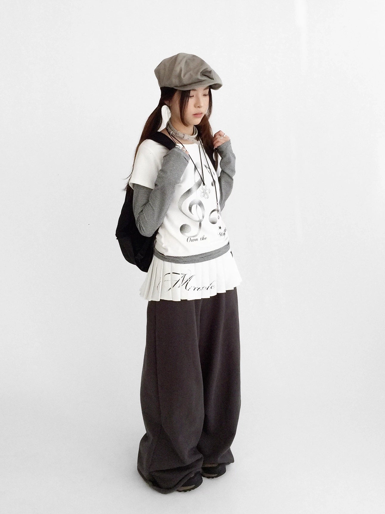 innomoood 100 Percent Cotton Commuter Wide Leg Raw Hem Elastic Waist Women Pants