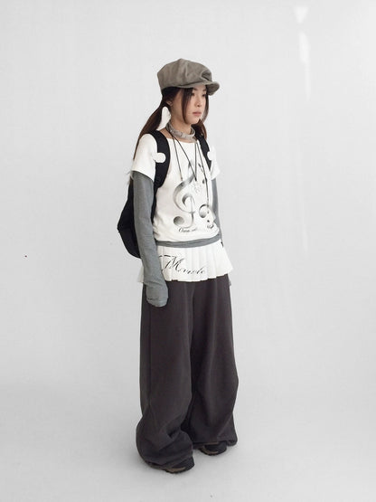 innomoood 100 Percent Cotton Commuter Wide Leg Raw Hem Elastic Waist Women Pants