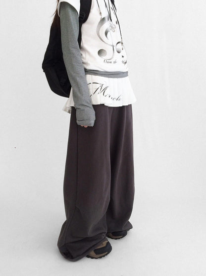 innomoood 100 Percent Cotton Commuter Wide Leg Raw Hem Elastic Waist Women Pants