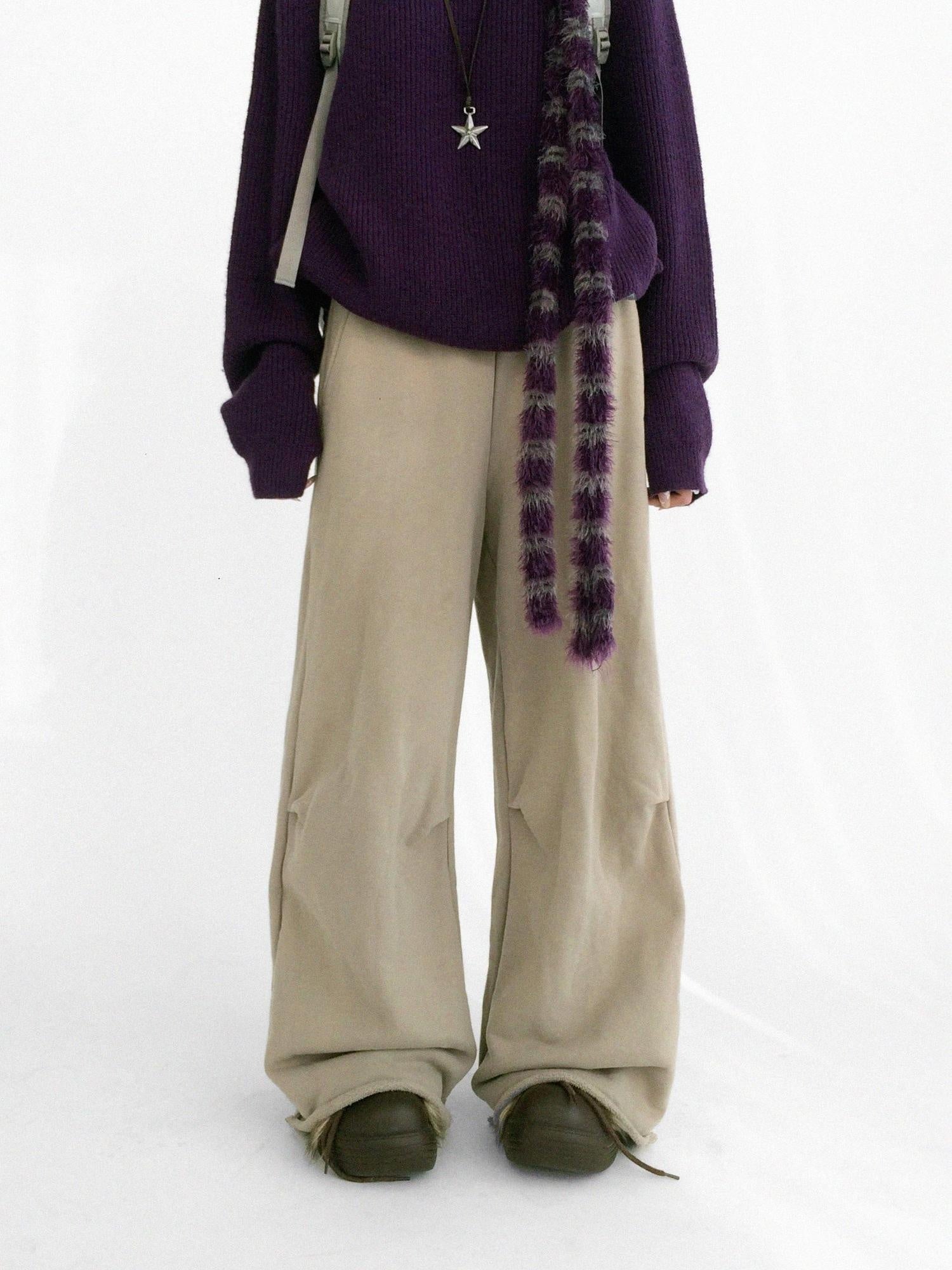 innomoood 100 Percent Cotton Commuter Wide Leg Raw Hem Elastic Waist Women Pants