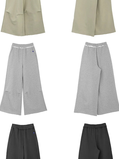 innomoood 100 Percent Cotton Commuter Wide Leg Raw Hem Elastic Waist Women Pants