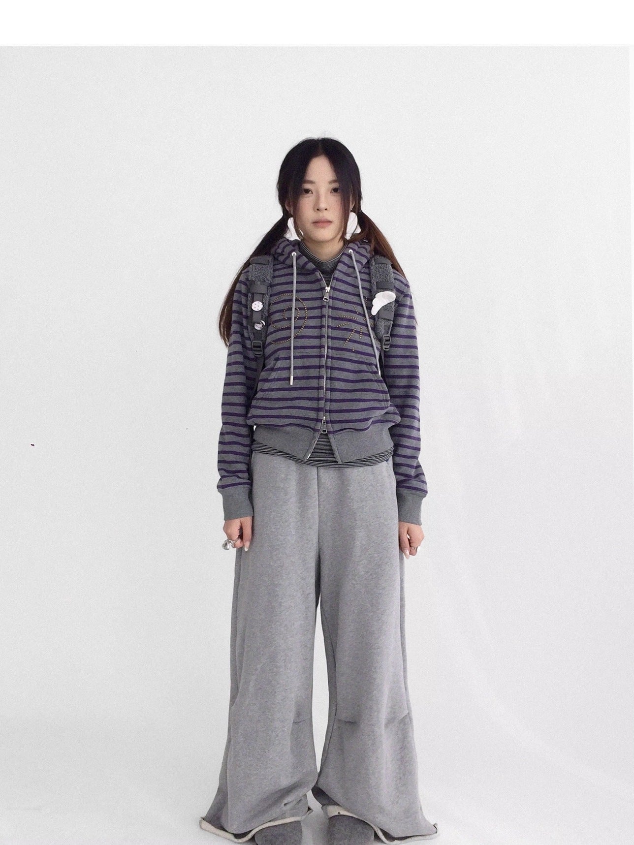 innomoood 100 Percent Cotton Commuter Wide Leg Raw Hem Elastic Waist Women Pants