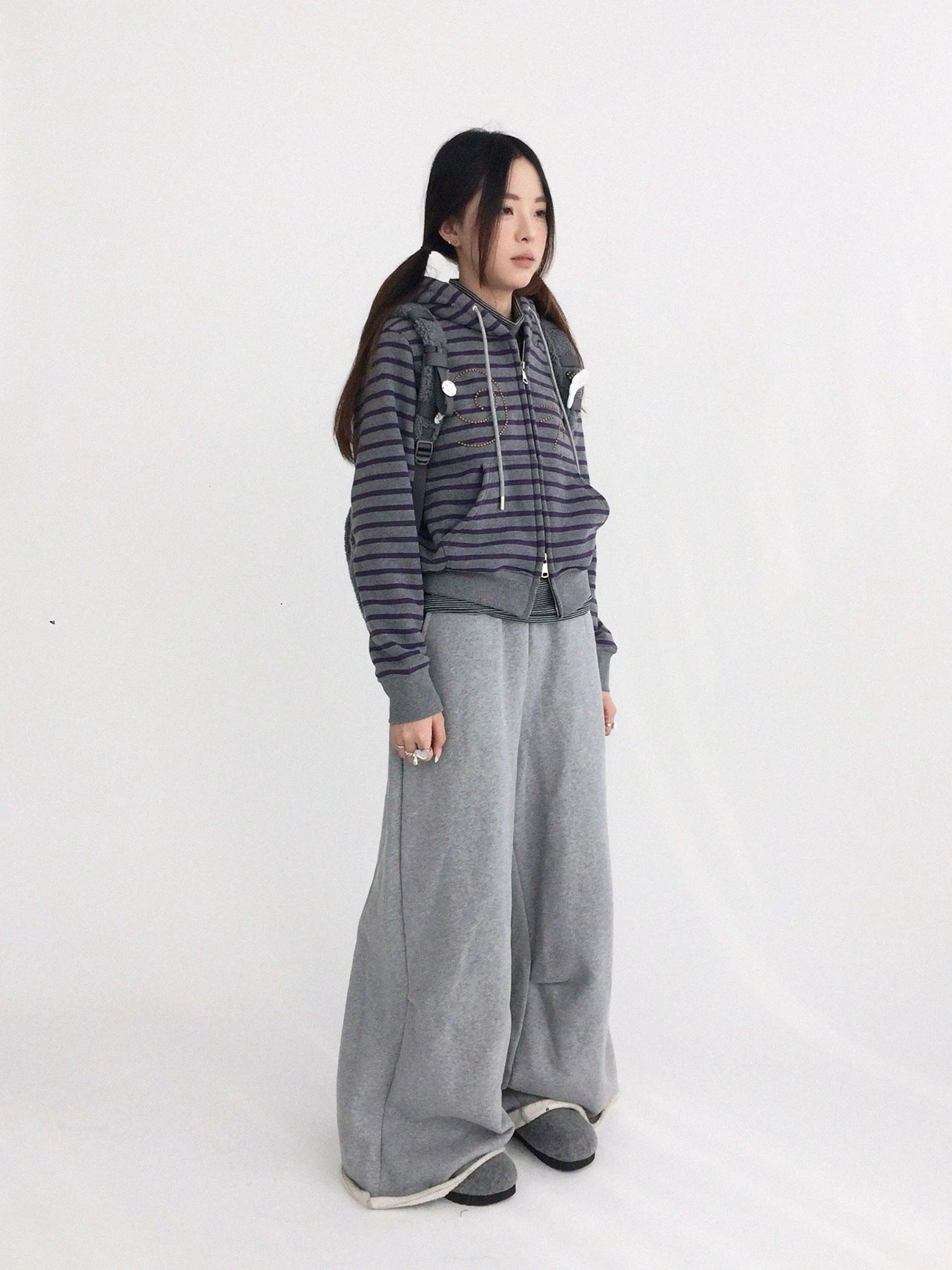 innomoood 100 Percent Cotton Commuter Wide Leg Raw Hem Elastic Waist Women Pants