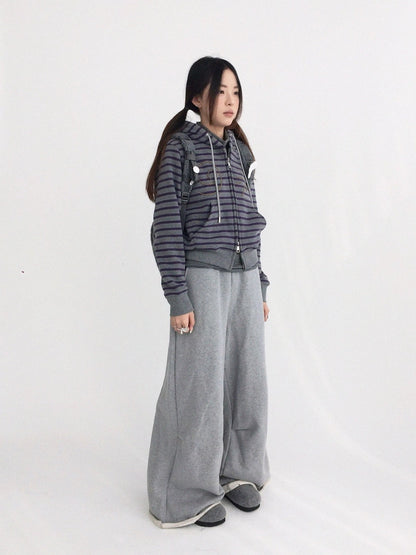 innomoood 100 Percent Cotton Commuter Wide Leg Raw Hem Elastic Waist Women Pants