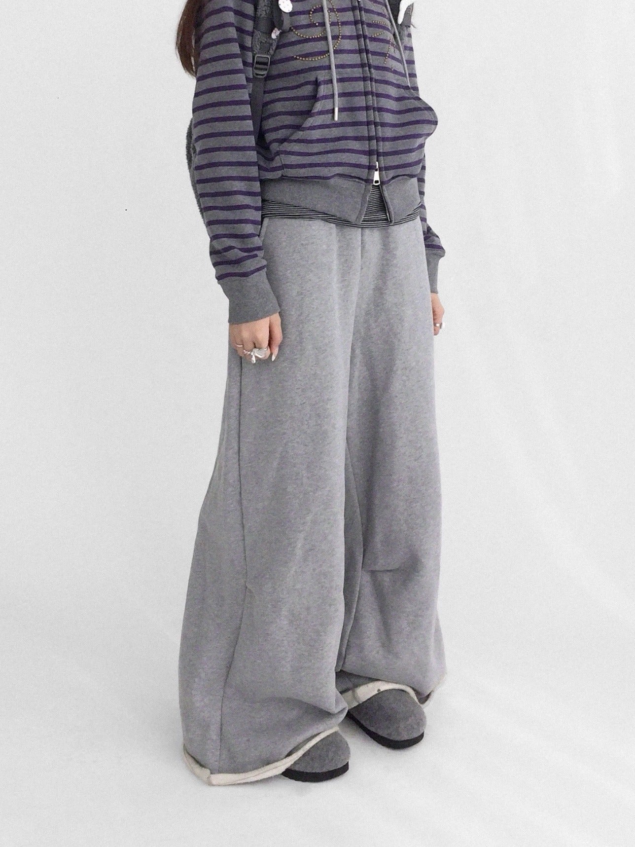 innomoood 100 Percent Cotton Commuter Wide Leg Raw Hem Elastic Waist Women Pants