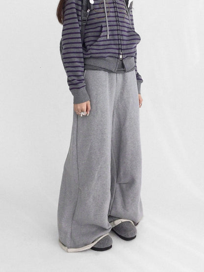 innomoood 100 Percent Cotton Commuter Wide Leg Raw Hem Elastic Waist Women Pants