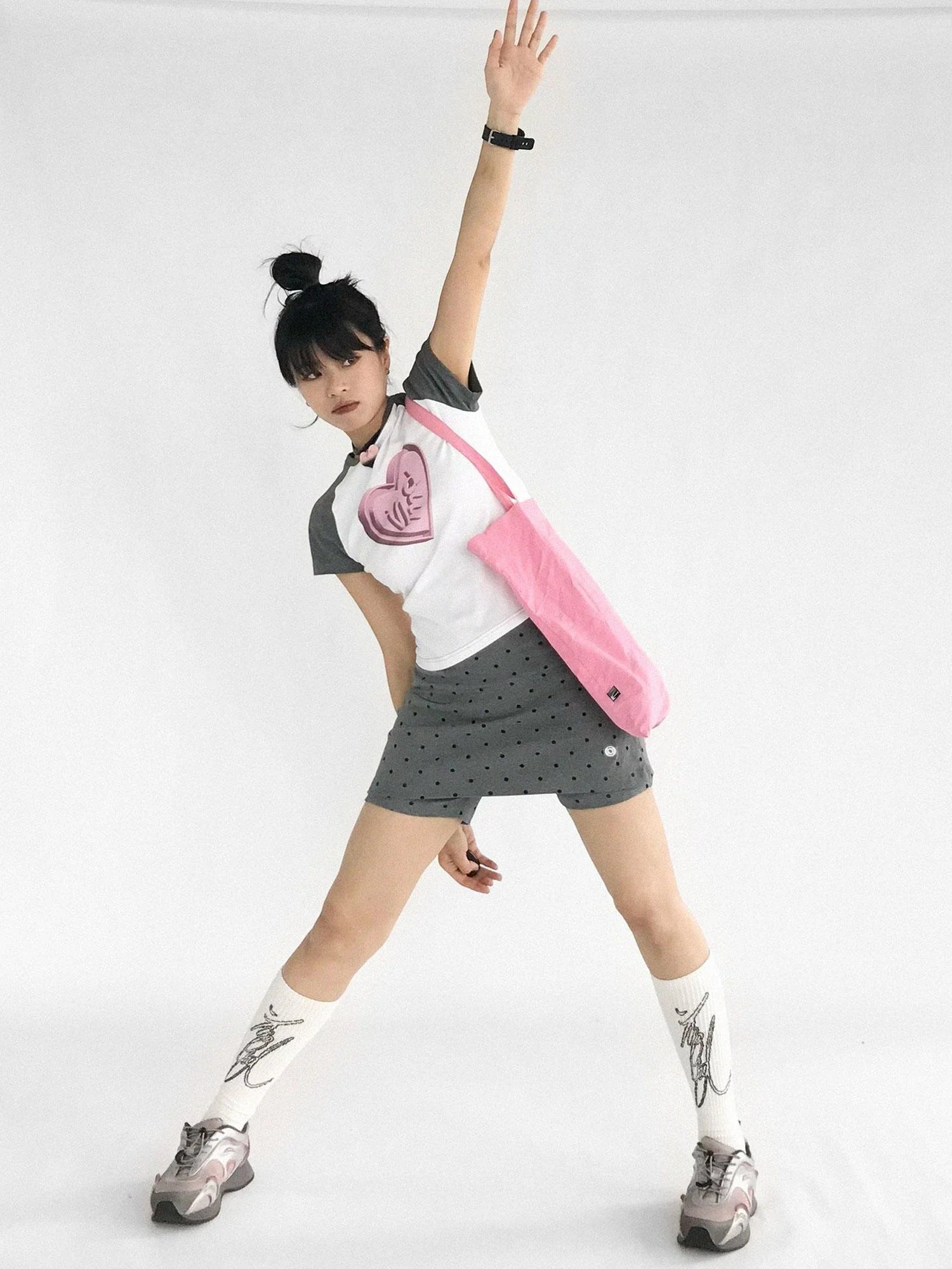 3D Heart Digital Print Fitted Crop Tee Y2K