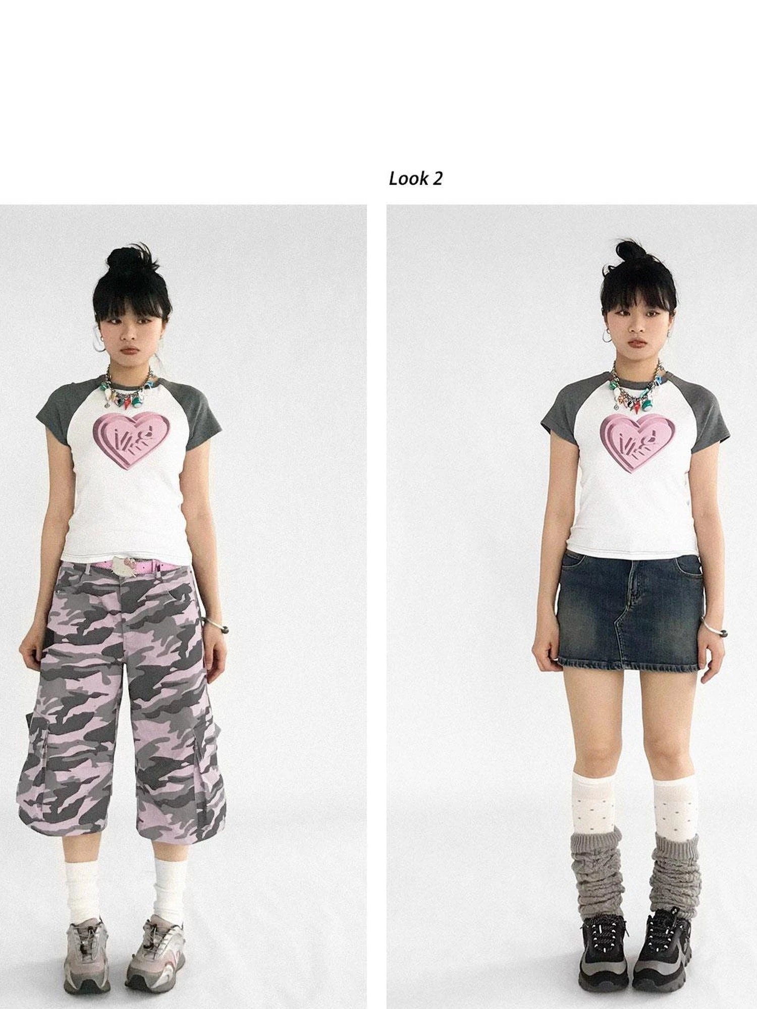 3D Heart Digital Print Fitted Crop Tee Y2K