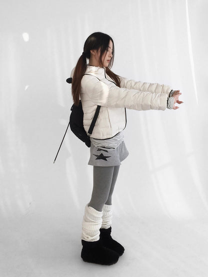 innomoood 90 Percent White Duck Down Hooded Cropped Casual Women Zip Front Down Jacket