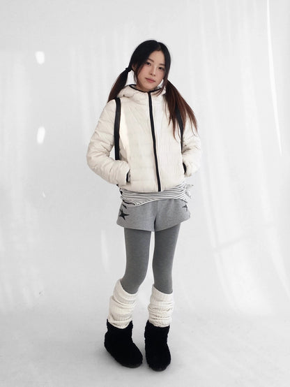 innomoood 90 Percent White Duck Down Hooded Cropped Casual Women Zip Front Down Jacket