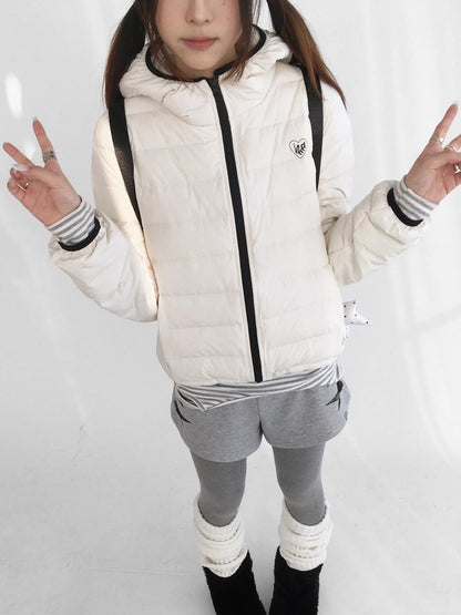 innomoood 90 Percent White Duck Down Hooded Cropped Casual Women Zip Front Down Jacket