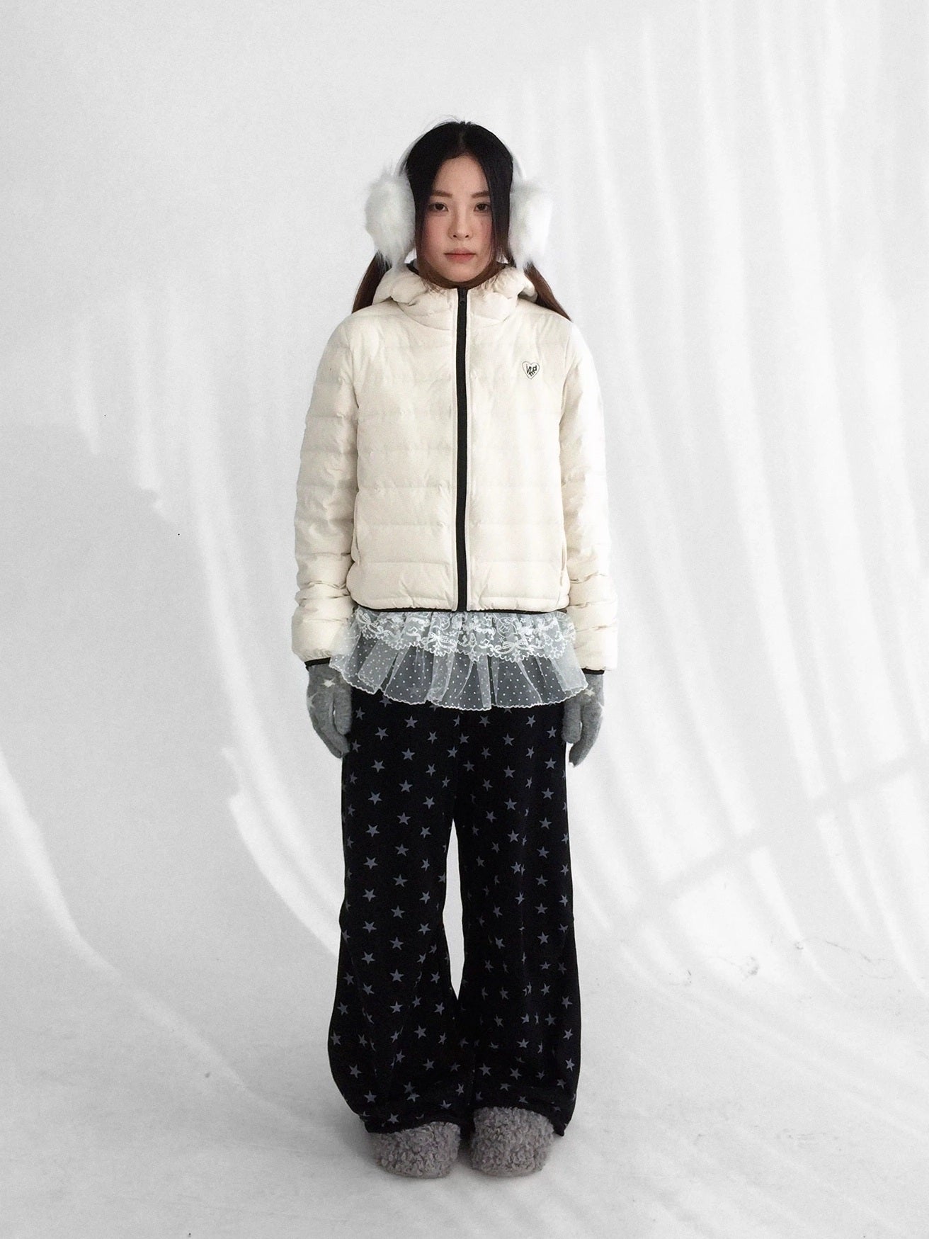 innomoood 90 Percent White Duck Down Hooded Cropped Casual Women Zip Front Down Jacket