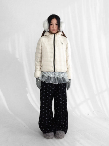 innomoood 90 Percent White Duck Down Hooded Cropped Casual Women Zip Front Down Jacket