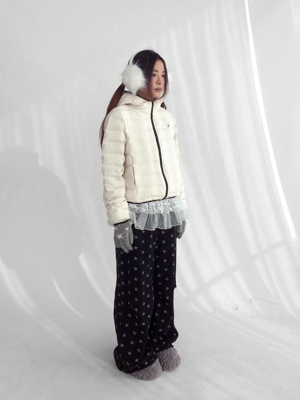 innomoood 90 Percent White Duck Down Hooded Cropped Casual Women Zip Front Down Jacket