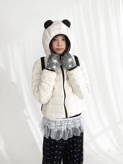innomoood 90 Percent White Duck Down Hooded Cropped Casual Women Zip Front Down Jacket