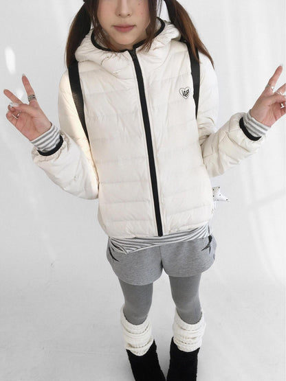 innomoood 90 Percent White Duck Down Hooded Cropped Casual Women Zip Front Down Jacket