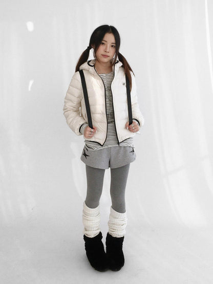 innomoood 90 Percent White Duck Down Hooded Cropped Casual Women Zip Front Down Jacket