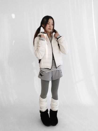 innomoood 90 Percent White Duck Down Hooded Cropped Casual Women Zip Front Down Jacket