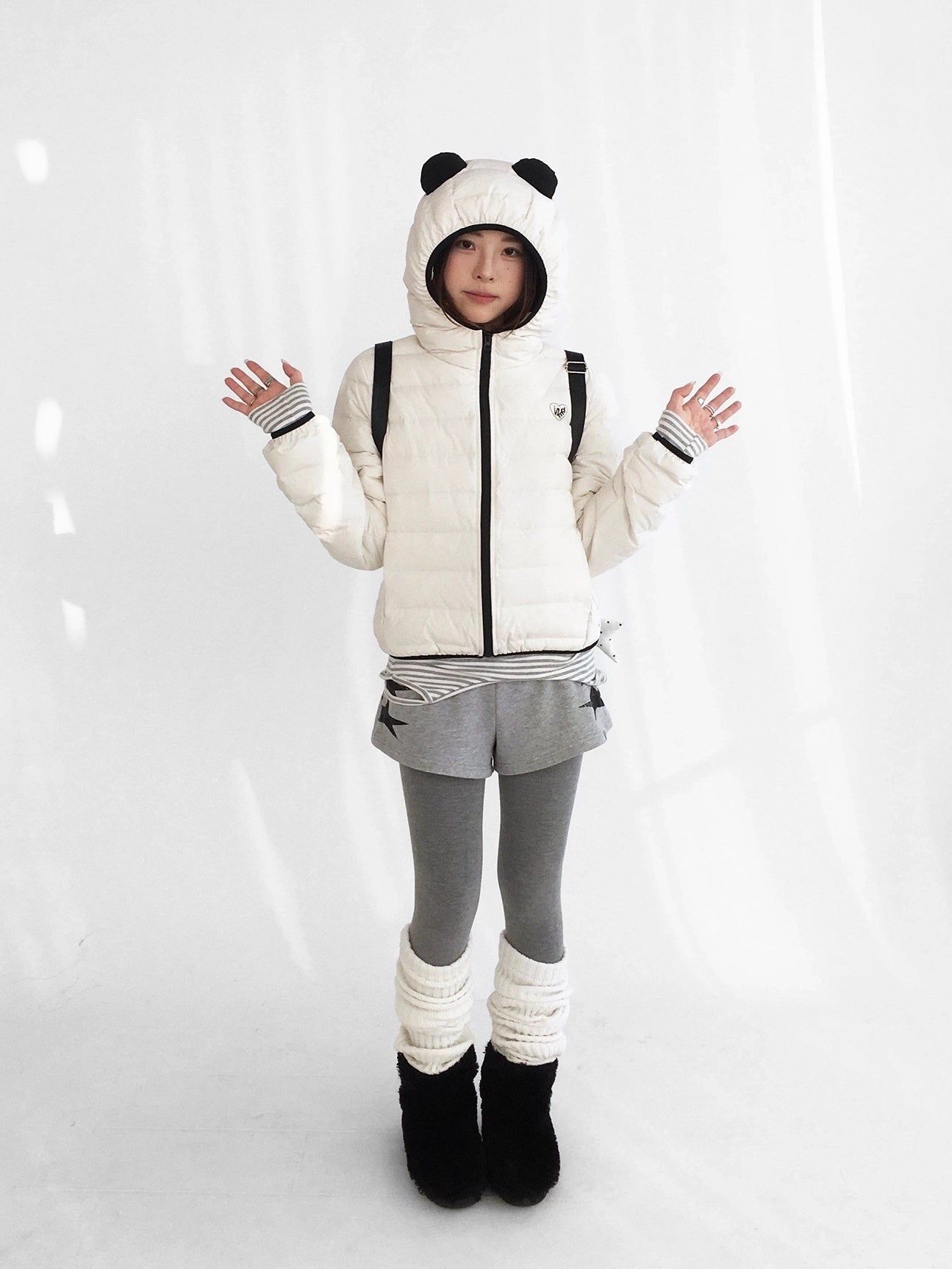 innomoood 90 Percent White Duck Down Hooded Cropped Casual Women Zip Front Down Jacket