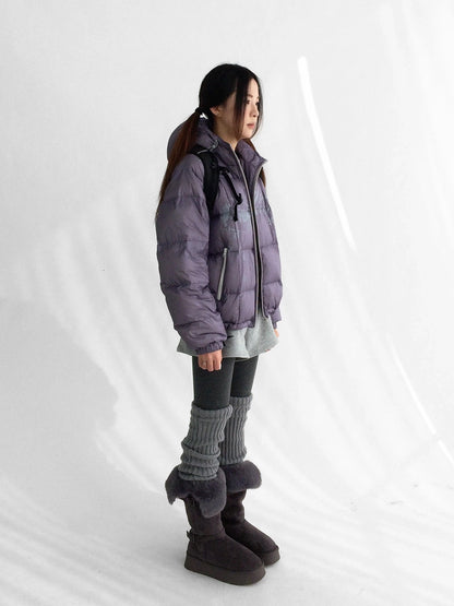 innomoood 90 Percent White Duck Down Printed Loose Hooded Short Zipper Women Down Jacket