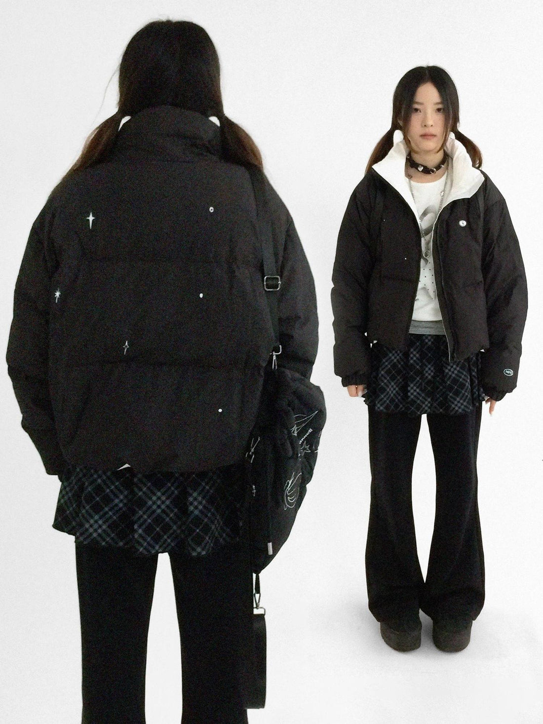 innomoood 90% White Duck Down Handpainted Print Loose Short Casual Women Down Jacket