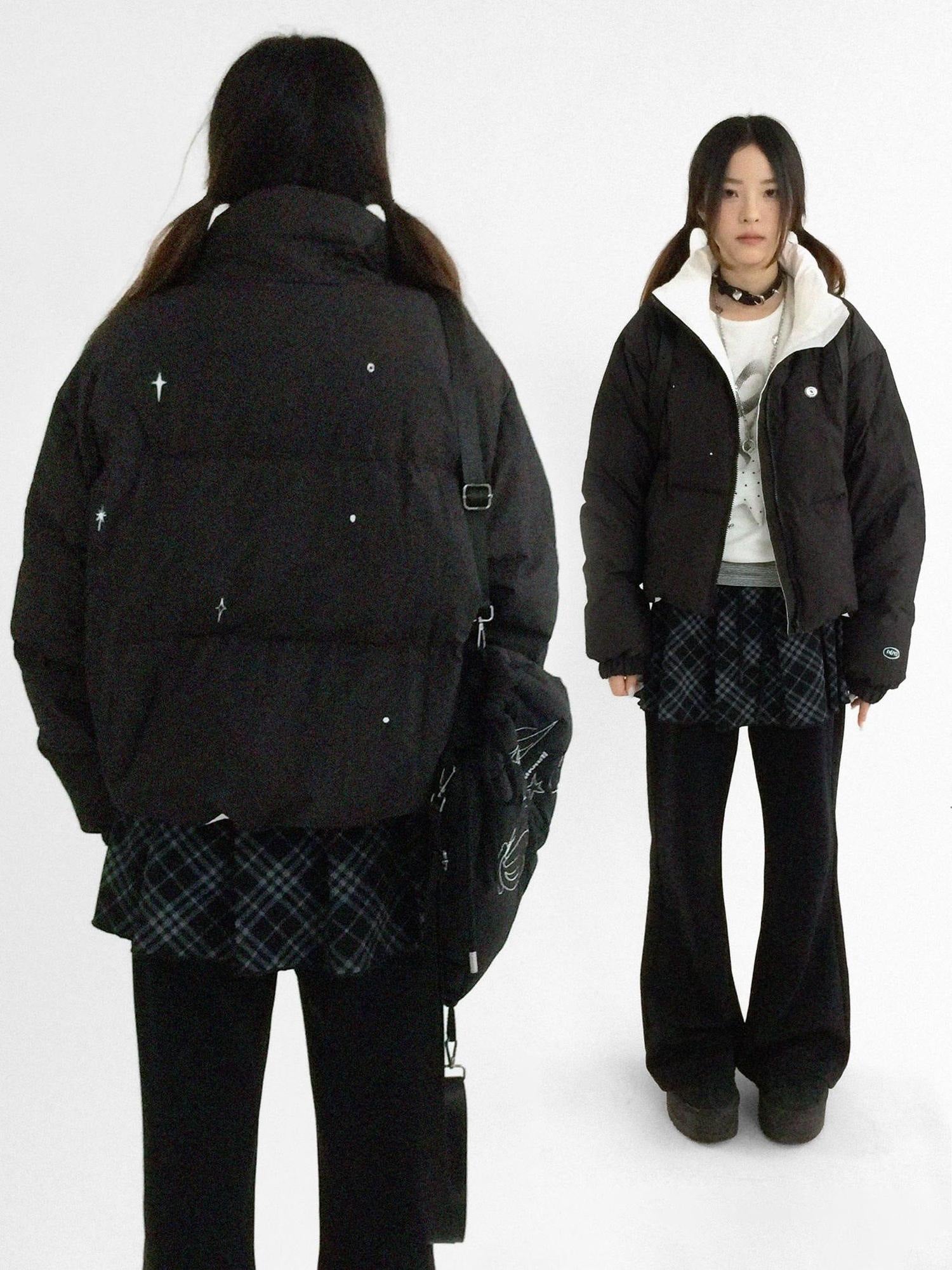 innomoood 90% White Duck Down Handpainted Print Loose Short Casual Women Down Jacket