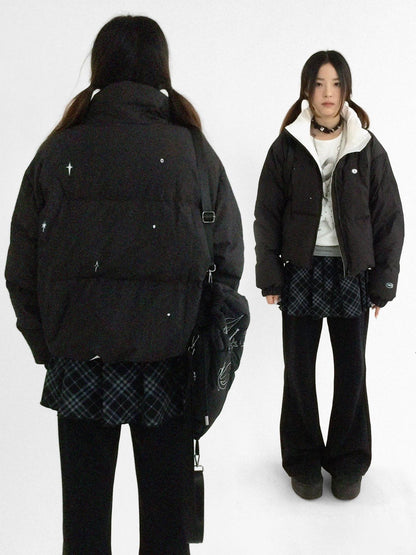 innomoood 90% White Duck Down Handpainted Print Loose Short Casual Women Down Jacket