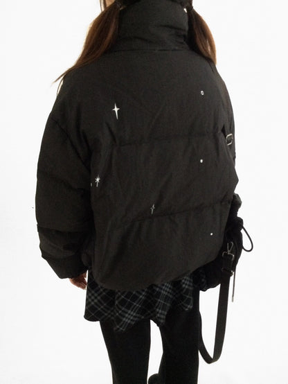 innomoood 90% White Duck Down Handpainted Print Loose Short Casual Women Down Jacket