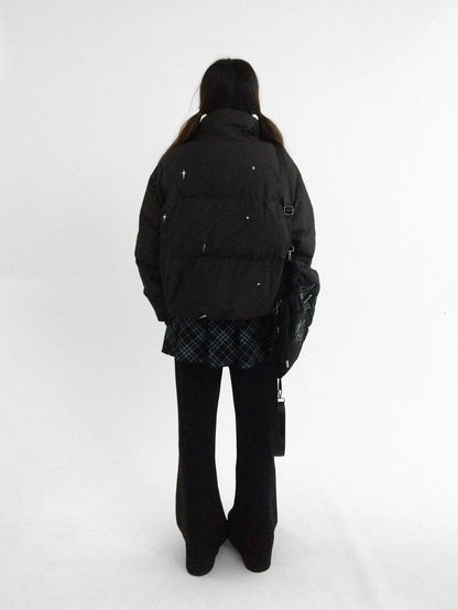 innomoood 90% White Duck Down Handpainted Print Loose Short Casual Women Down Jacket