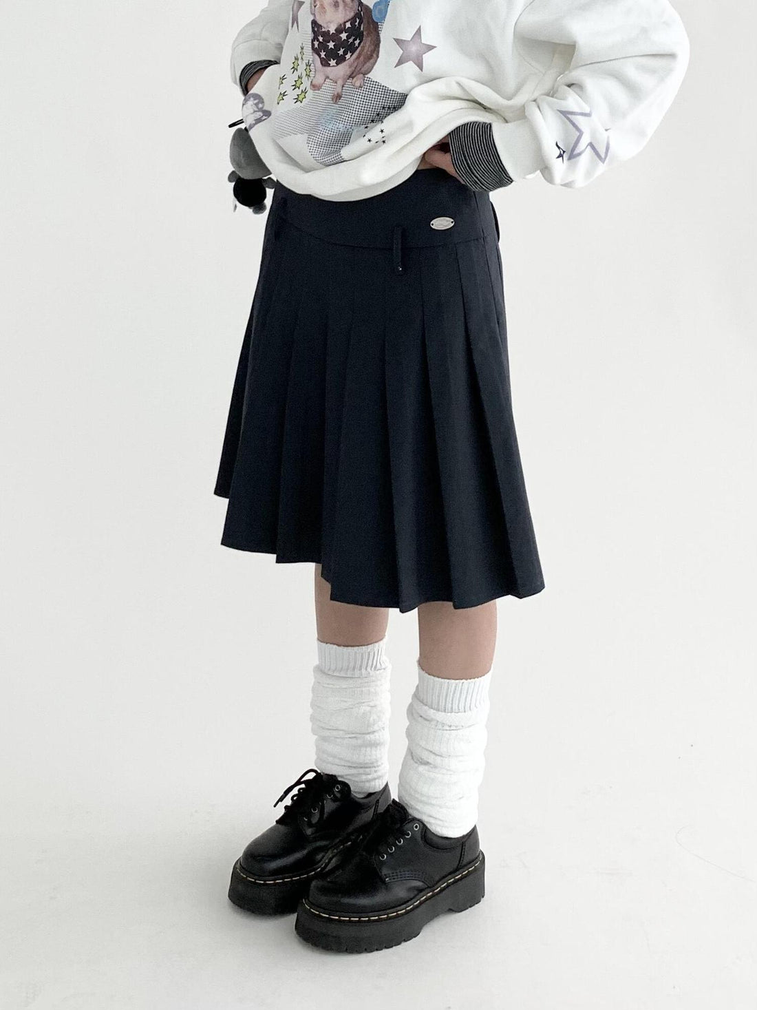 innomoood A Line Pleated Midi Skirt For School Uniform Style Layering