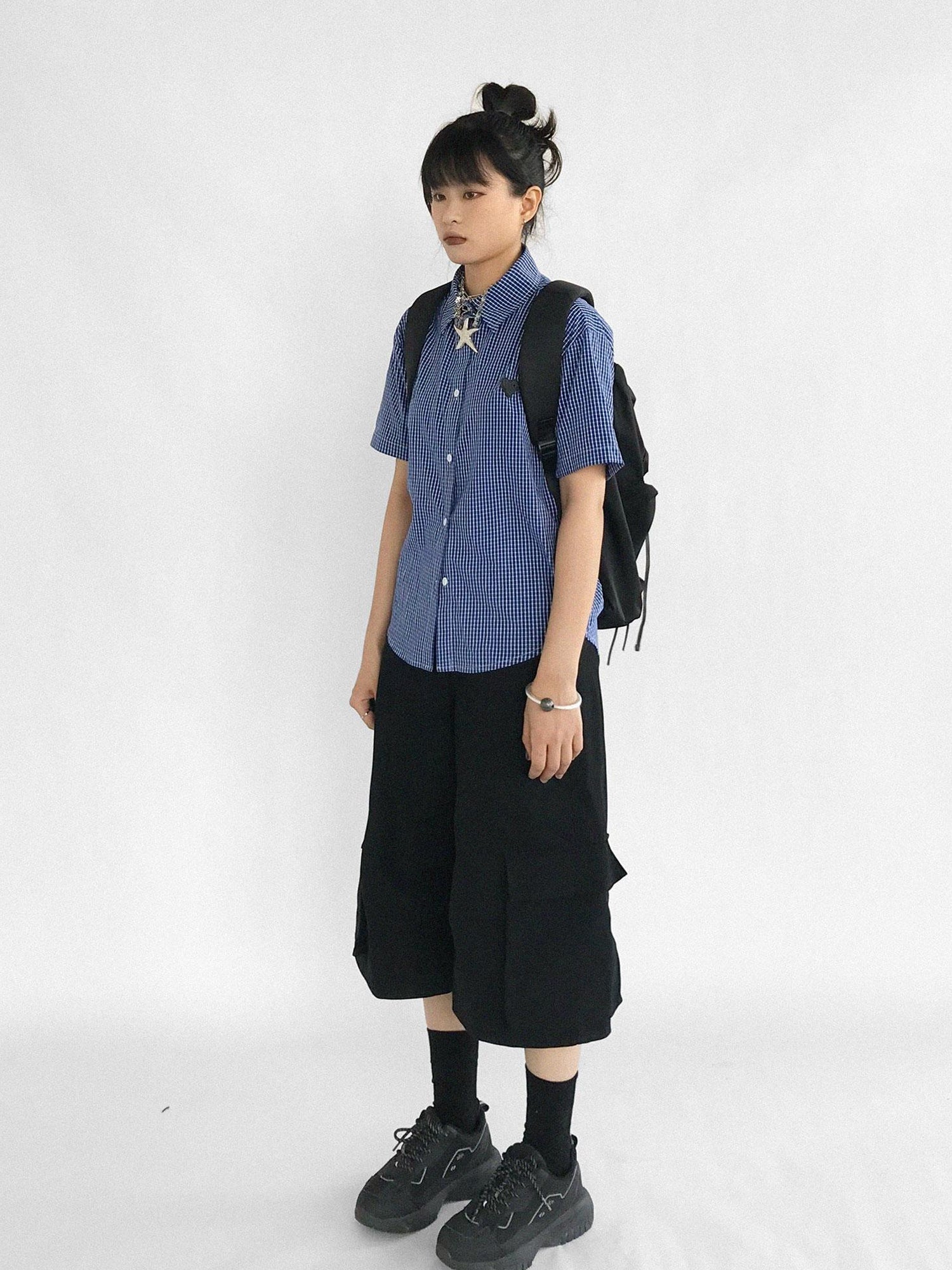 innomoood Adjustable Low Rise Wide Leg Cargo Capri Cotton Shorts