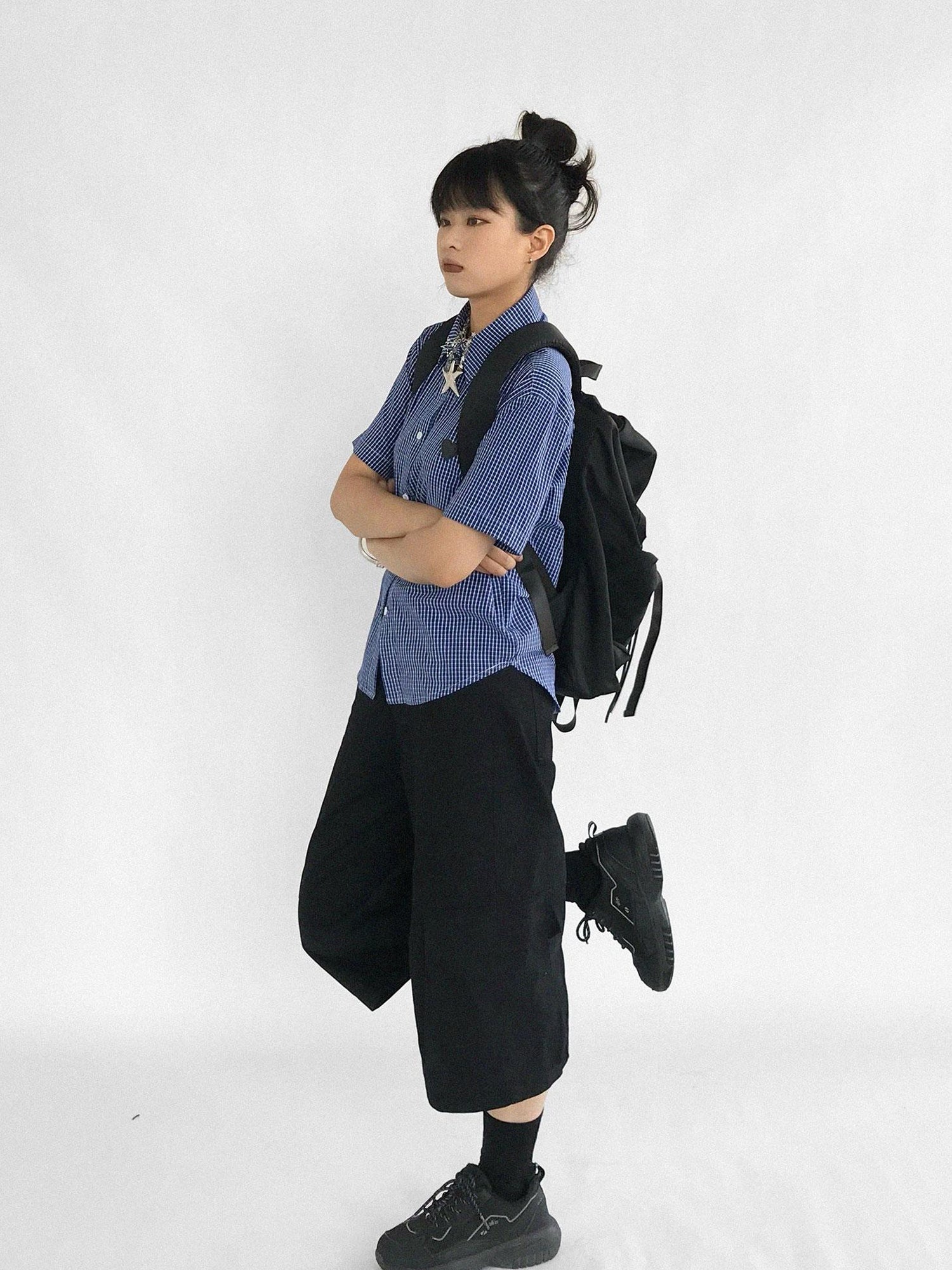 innomoood Adjustable Low Rise Wide Leg Cargo Capri Cotton Shorts