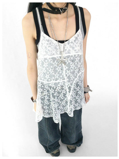 Adjustable Star Lace Slip Dress V-neck T-shirt Long Sleeve