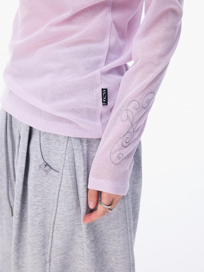 innomoood Airy Pink Embroidered Horse Semi High Neck Women&