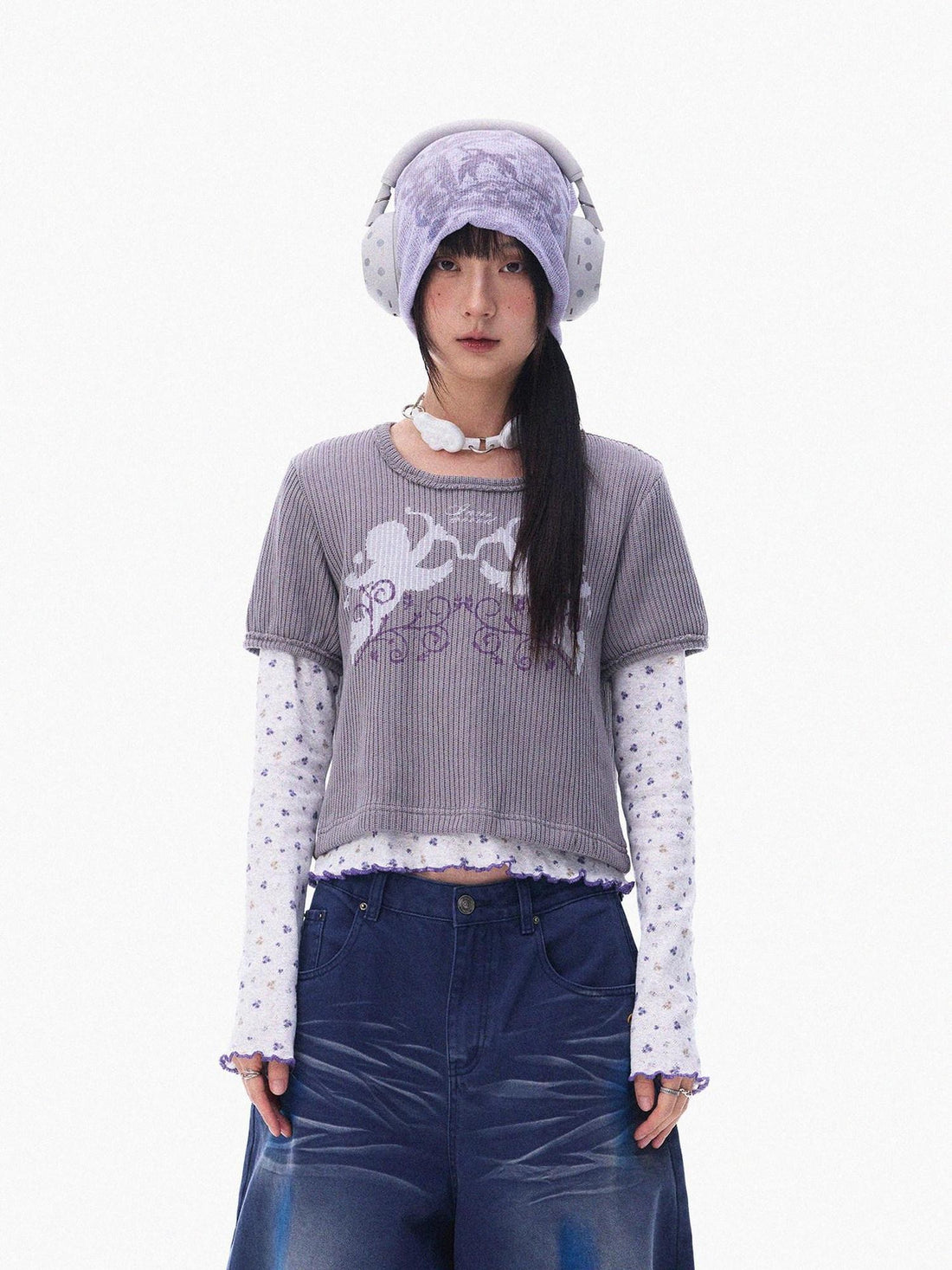 innomoood Angel Vine Print Puff Sleeve Women&
